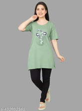 Green floral printed cotton night suit for women, comfortable long-lasting premium quality Cotton nightwear